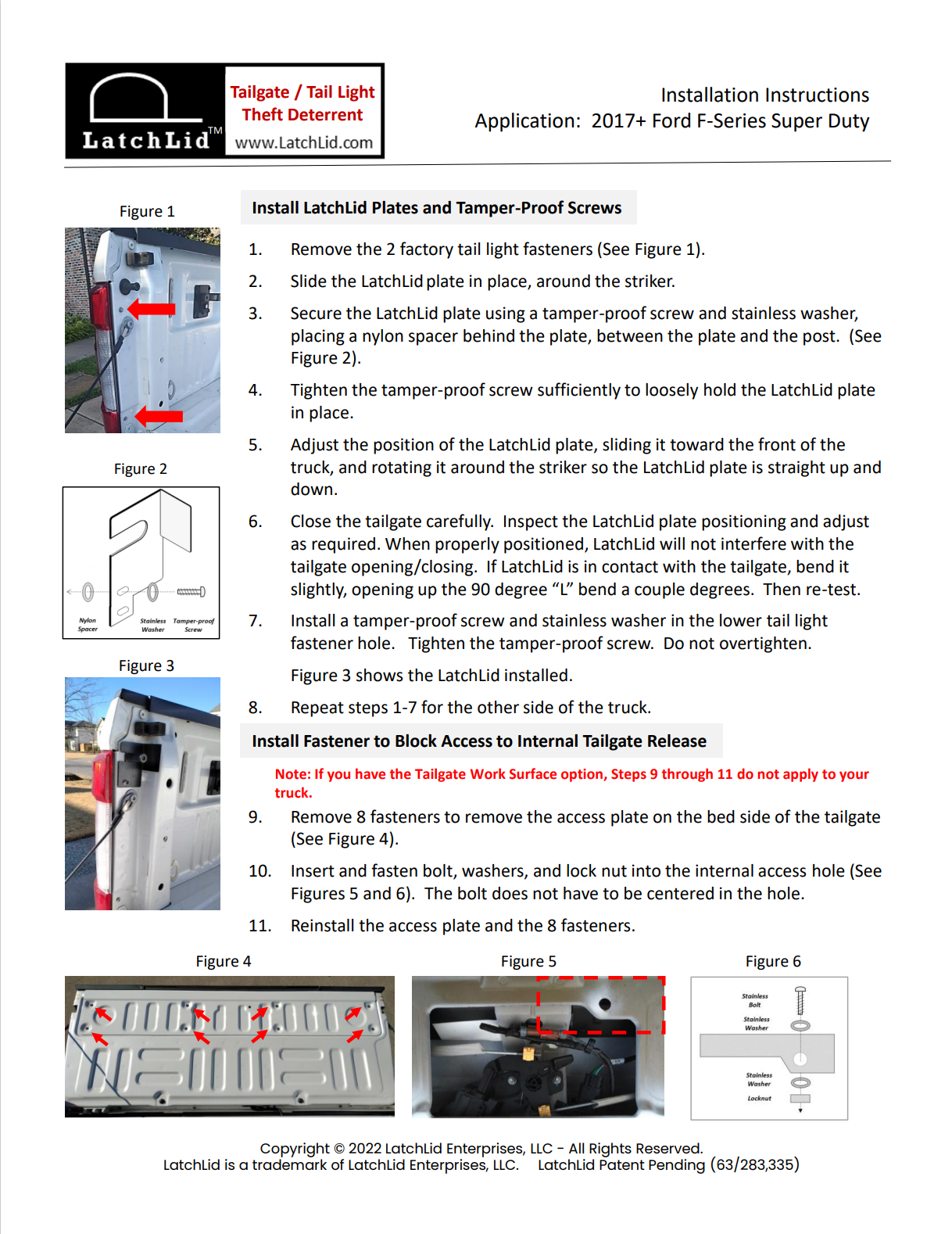 LatchLid Tail Light Theft Deterrent 2017-23 Ford Super Duty Pickup - Powdercoat