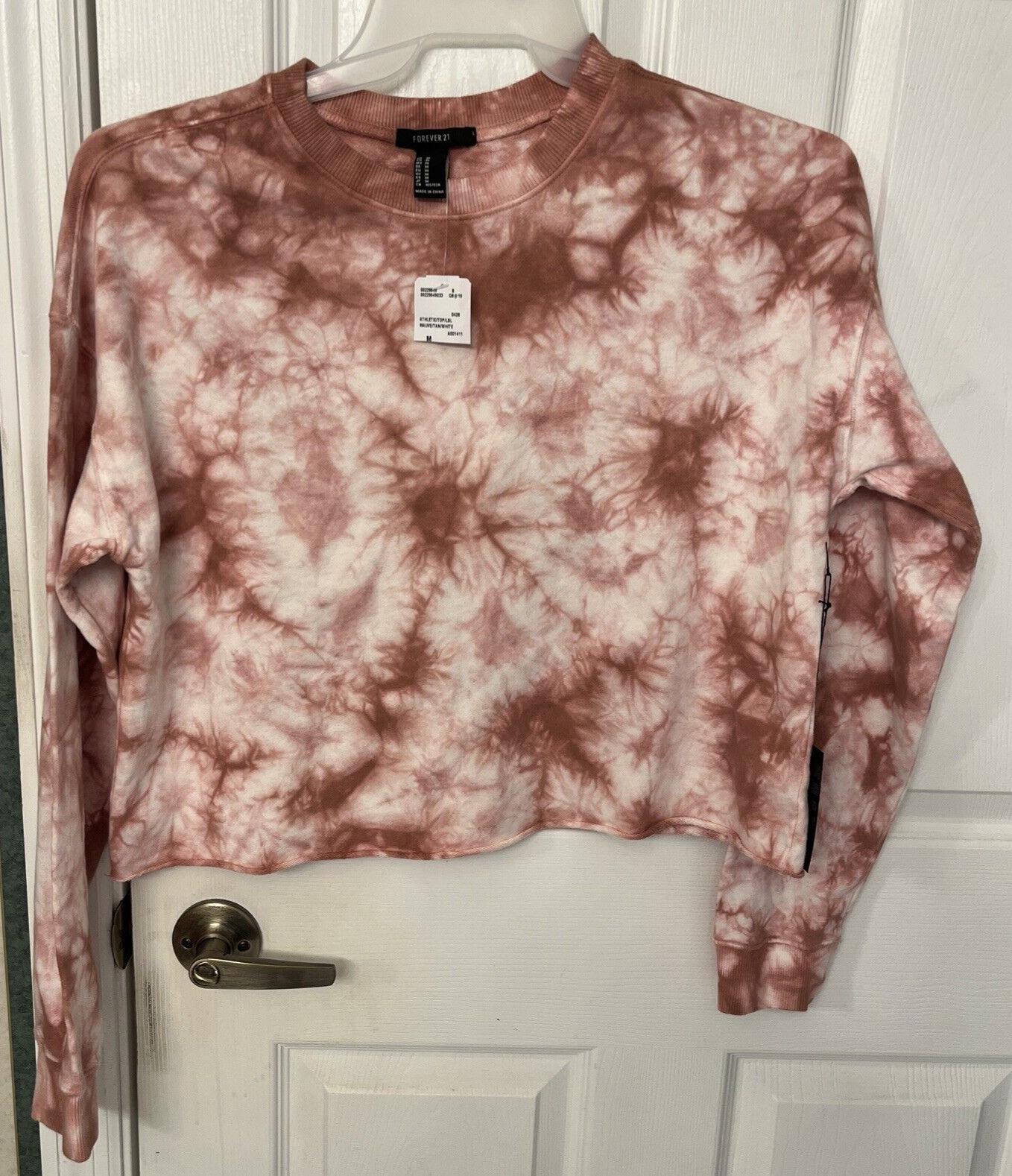 Forever 21 Sweatshirt Tie Dyed Cropped Long Sleeve Mauve Tan White Size Med NWT eBay