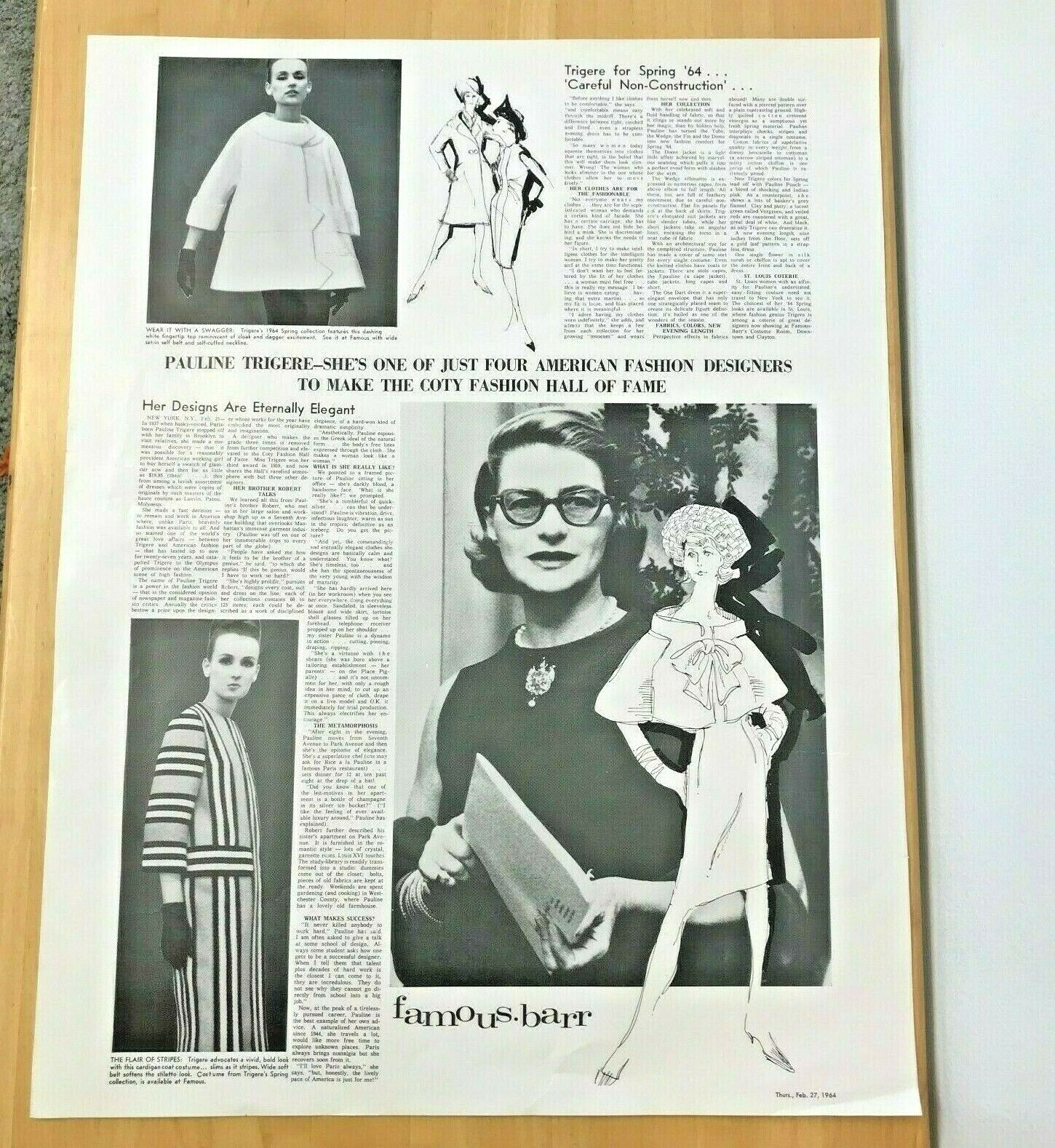 1964 Pauline Trigere Famous Barr Store Newspaper Ad Proof Layo...
