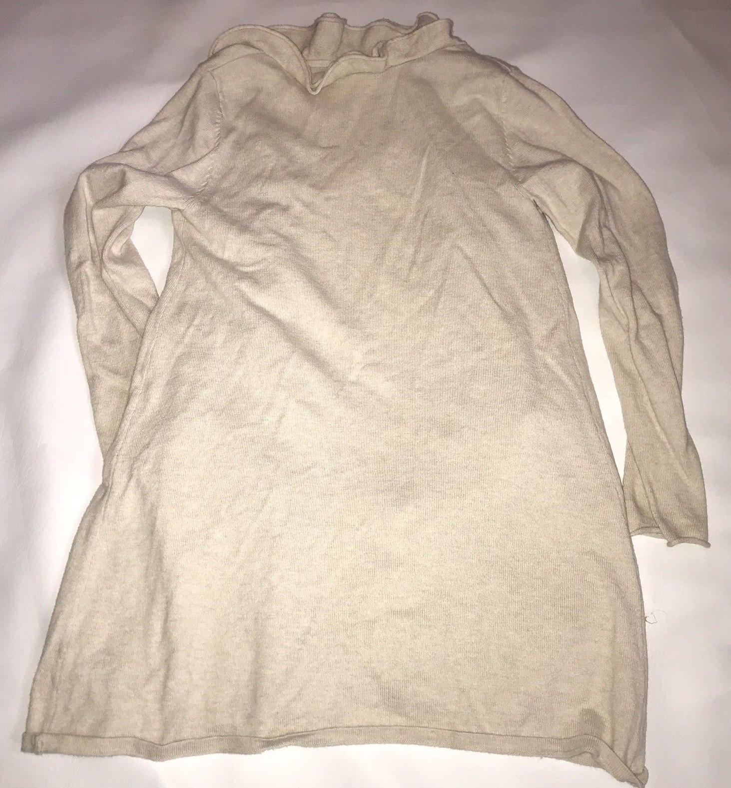 Garnet Hill Girls Cardigan Sweater Large Beige Open Front Ruffled Cotton Wool