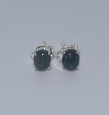 925 SOLID STERLING SILVER BLACK ETHIOPIAN OPAL STUD EARRING