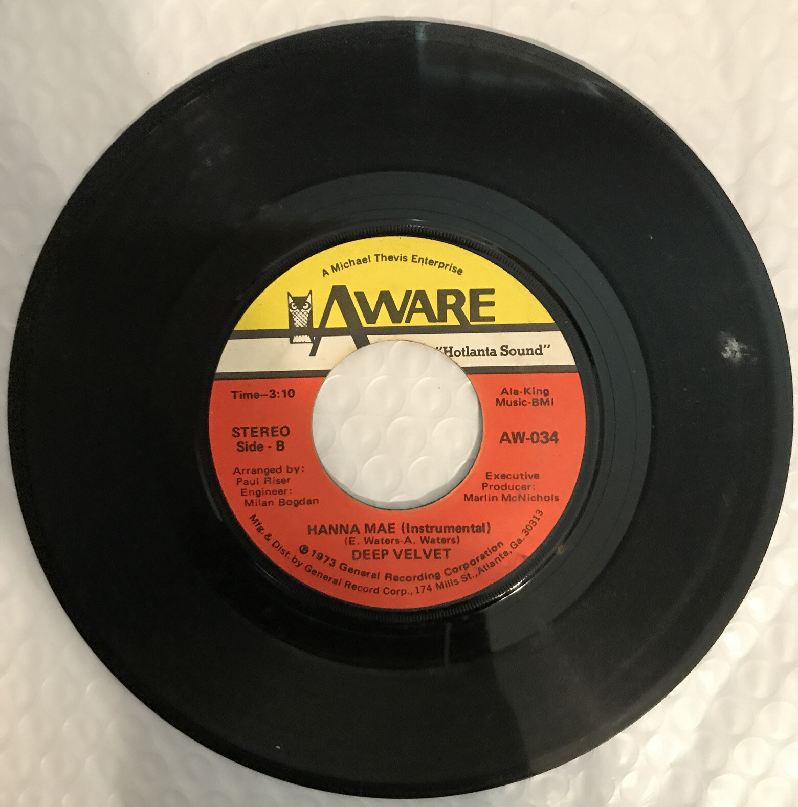 Aware Deep Velvet Hanna Mae/ Hanna Mae Instrumental 45