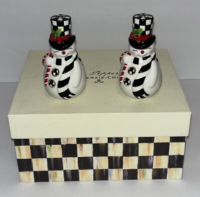 MacKenzie-Childs Nostalgia Snowman Salt & Pepper Shaker Set - Brand New In Box