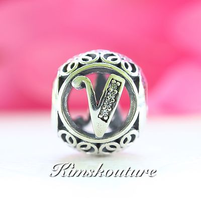 Authentic Pandora Sterling Silver Vintage V Clear CZ Bead 791866CZ