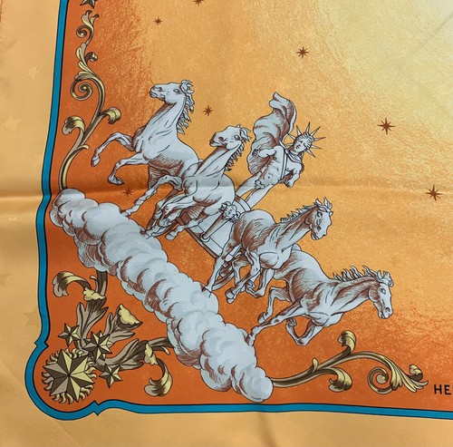 Hermes Carre 90 100% Silk Paris P Ledoux Cosmos Orange/Ylw