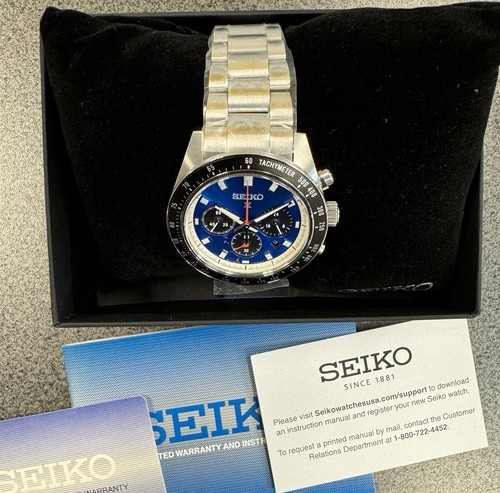 Pre-owned Seiko Prospex Speedtimer Solar Steel Bracelet Blue Dial Watch - Ssc931
