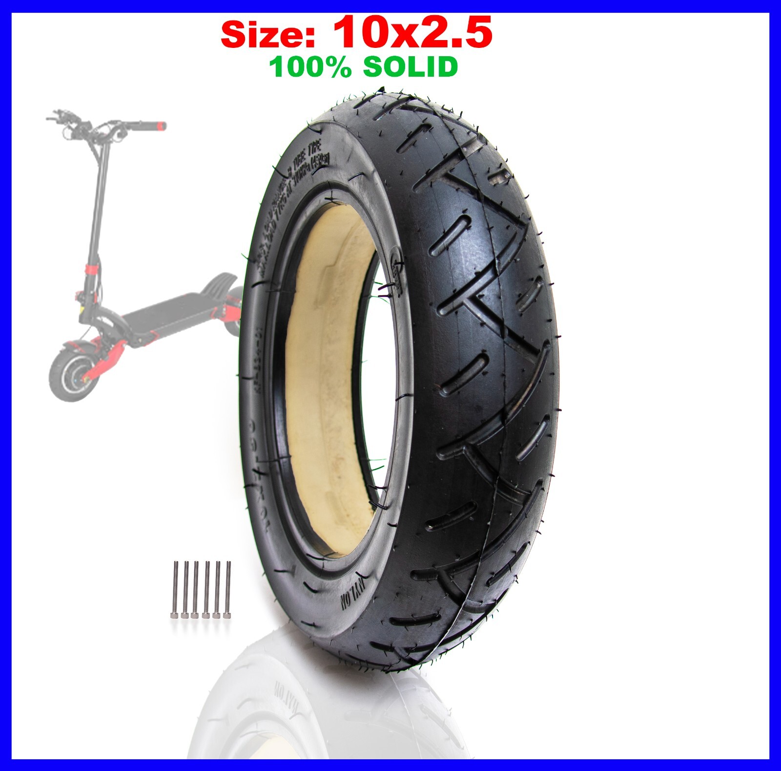 Solid Tire 10x2.5 10x2.50 for Zero 10x D6+ Mantis Pro Vsett 10+ Electric Scooter