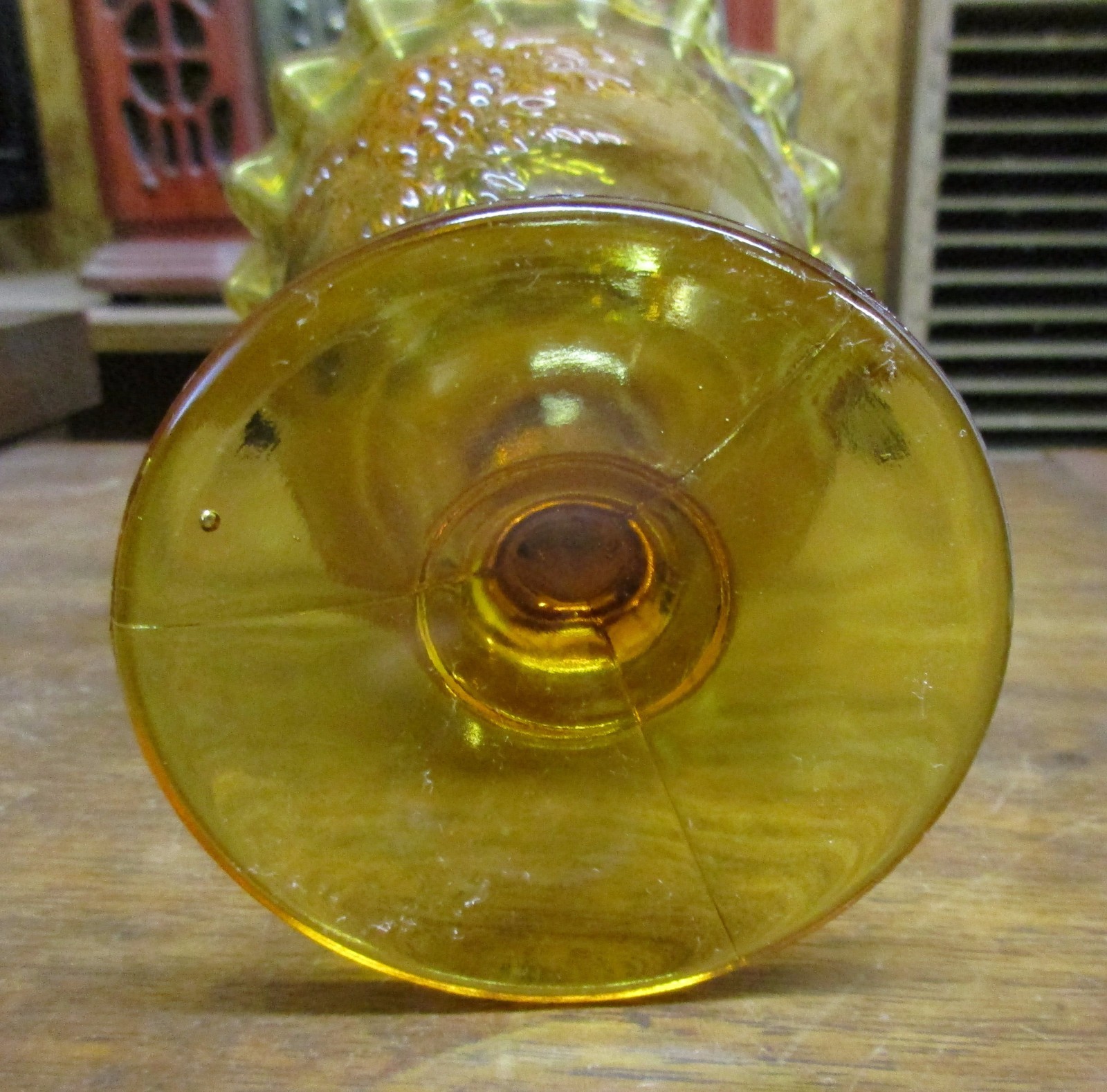 Antique Amber Glass Spooner Spoon Holder Grapes & Leaves