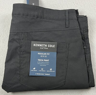 KENNETH COLE Men s Regular Fit Lightweight Tech Stretch Pants W42 L32 Black NWT