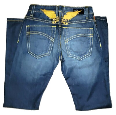 New Men's Robins Jeans D5669 Orange Stitch Wings Dark Wash