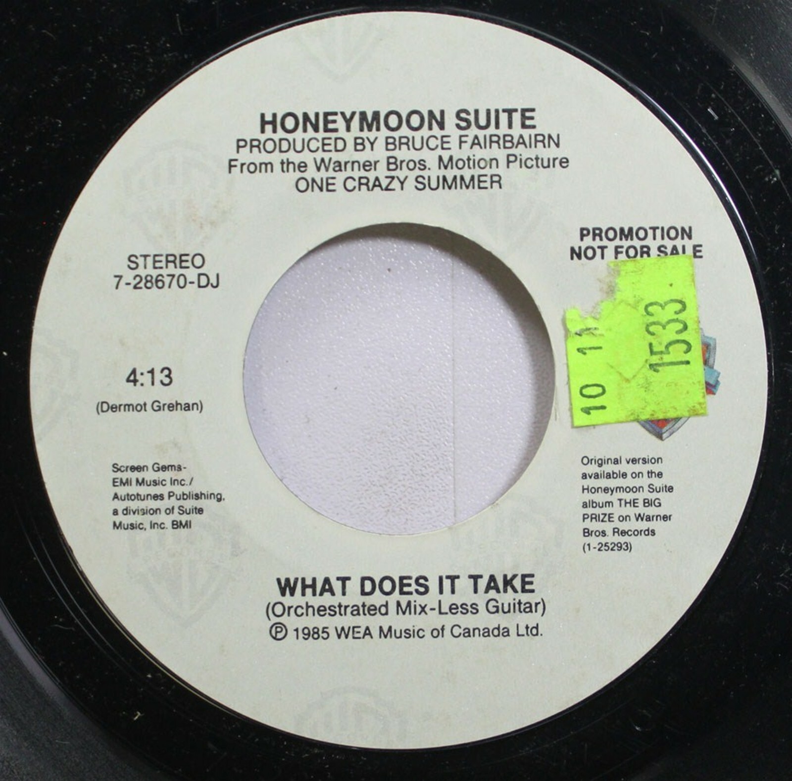 Rock Promo 45 Honeymoon Suite - What Does It Take / What Does It Take On Warner