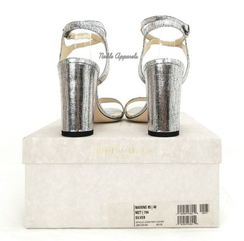 Pre-owned Jimmy Choo Women's Marine Leather High-heel Sandals Us 10 Eu 40 $650 Silver