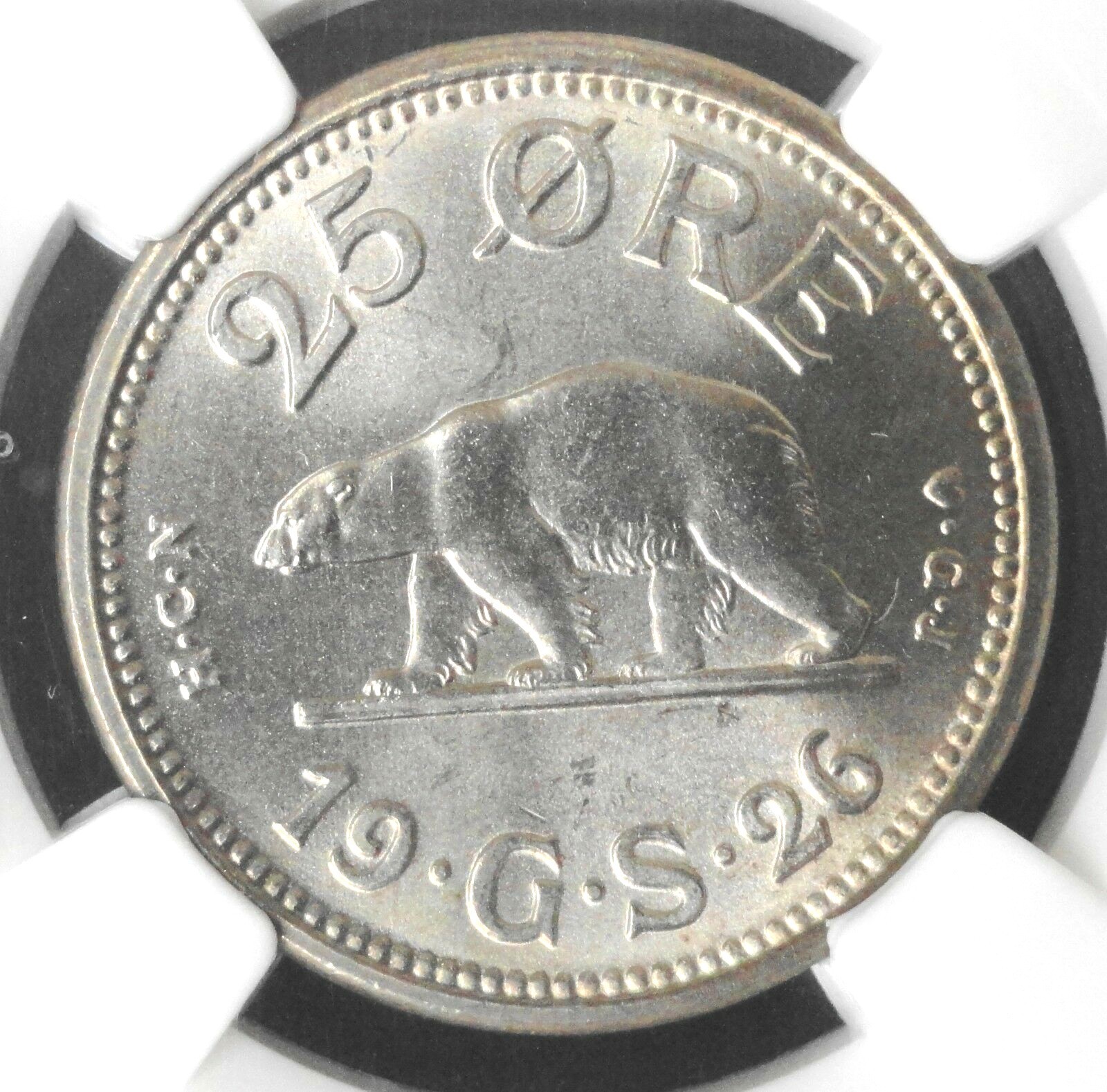 1926 HCN  GJ GREENLAND  25 ORE  NGC MS 66
