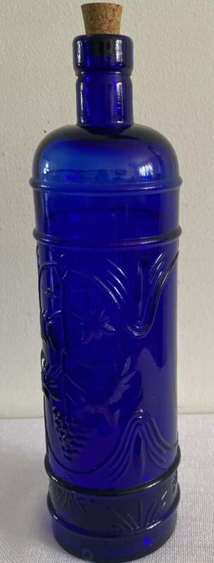 Cobalt Blue Embossed Glass Bottle w/ Cork Ho’oponopono Cleansing Tool - 1 liter