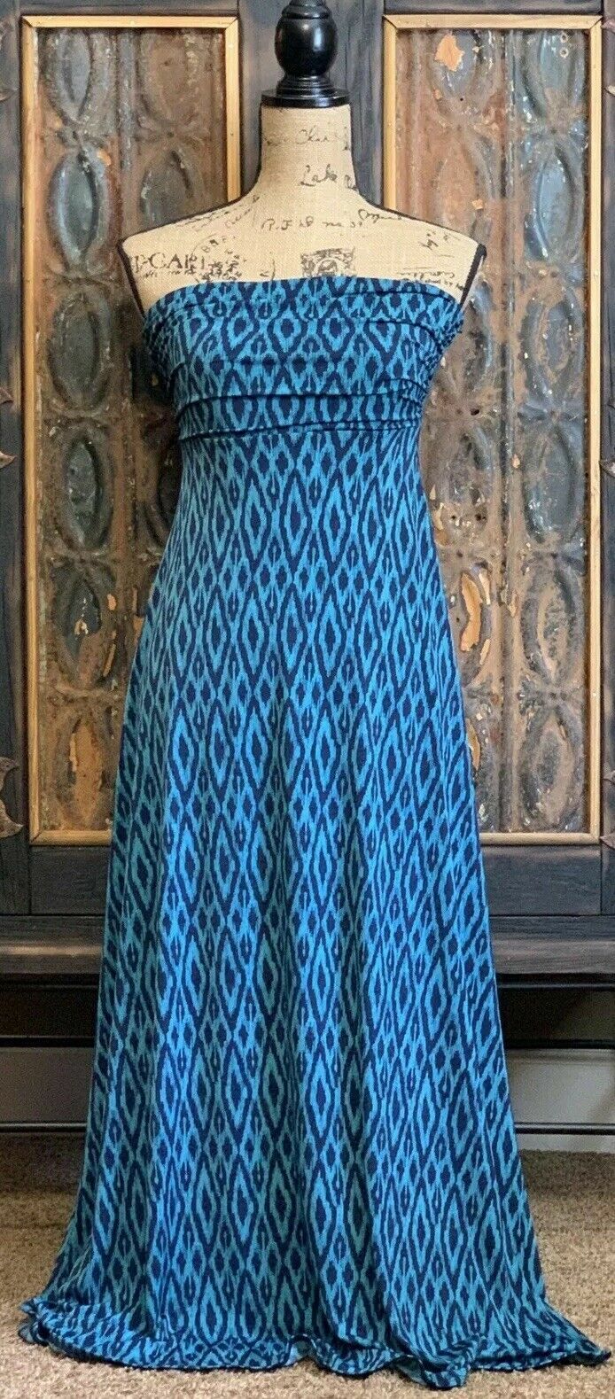 

Бирюзовое платье макси без бретелек Banana Republic Ikat, размер, Синий
