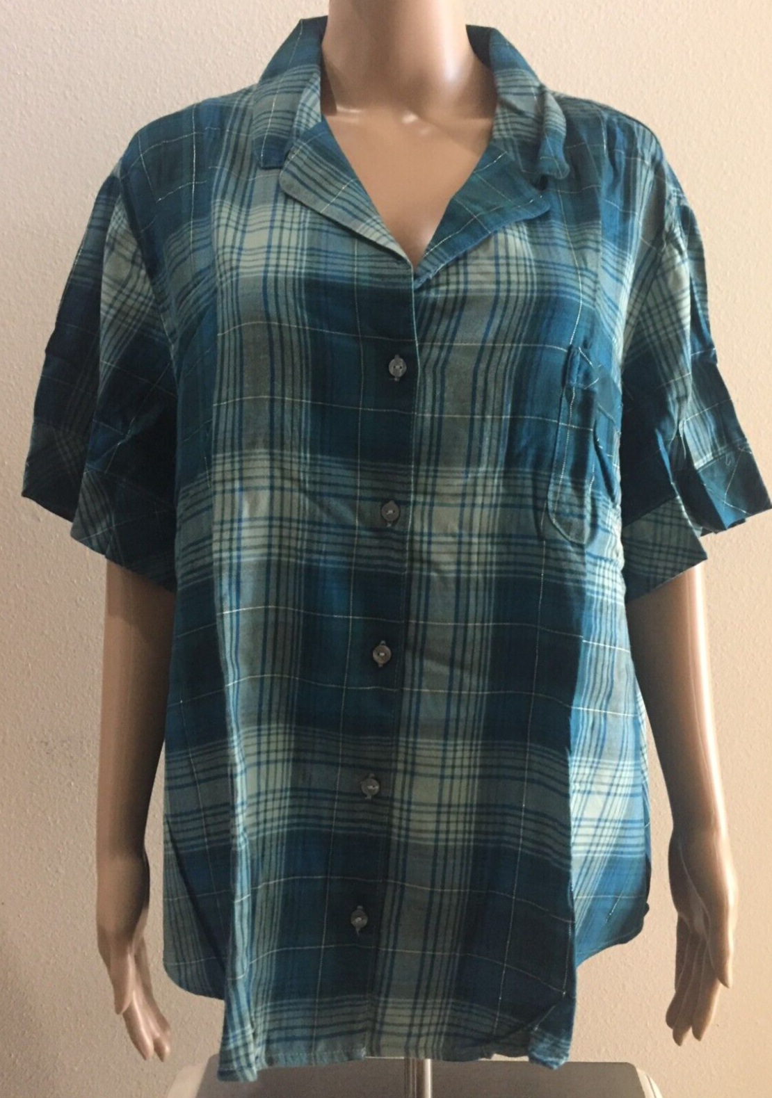 Victoria’s Secret Green Blue Flannel Short Sleeve Shorts Pajamas Set XXL