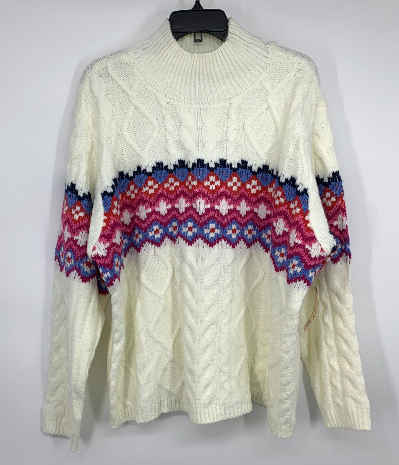 St. Johns Bay Sweater Womens Plus 3X White Fair Isle Mock