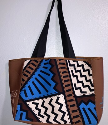 UGG X Karabo Poppy Brown Graphic Print Large Foam Microfiber Shopper Tote Bag