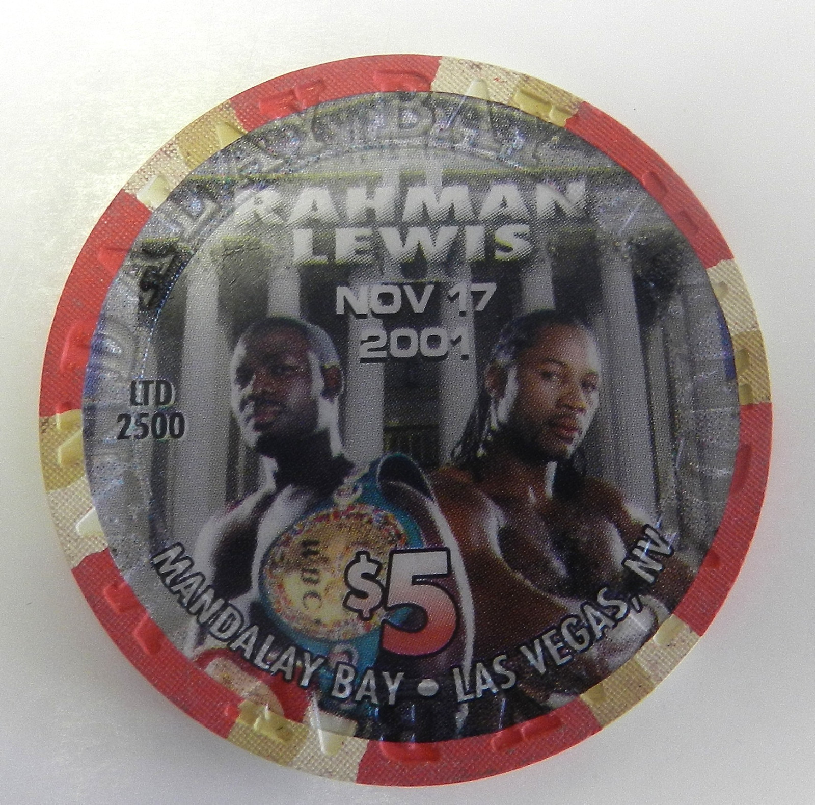 #14cc Rahman Lewis Nov 17 2001 Mandalay Bay $5 Casino Chip Las Vegas Nevada LTD