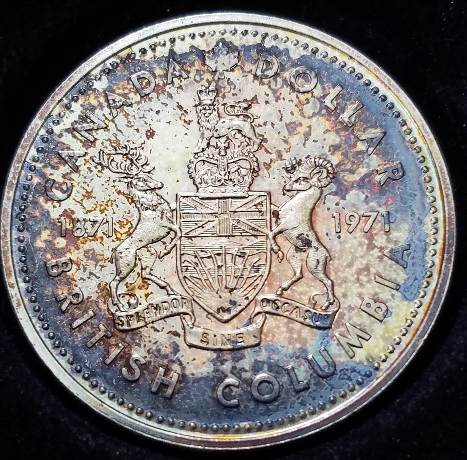 GREAT TONING 1971 GEM PROOF LIKE CANADIAN SILVER $1 ,-TONED C100708