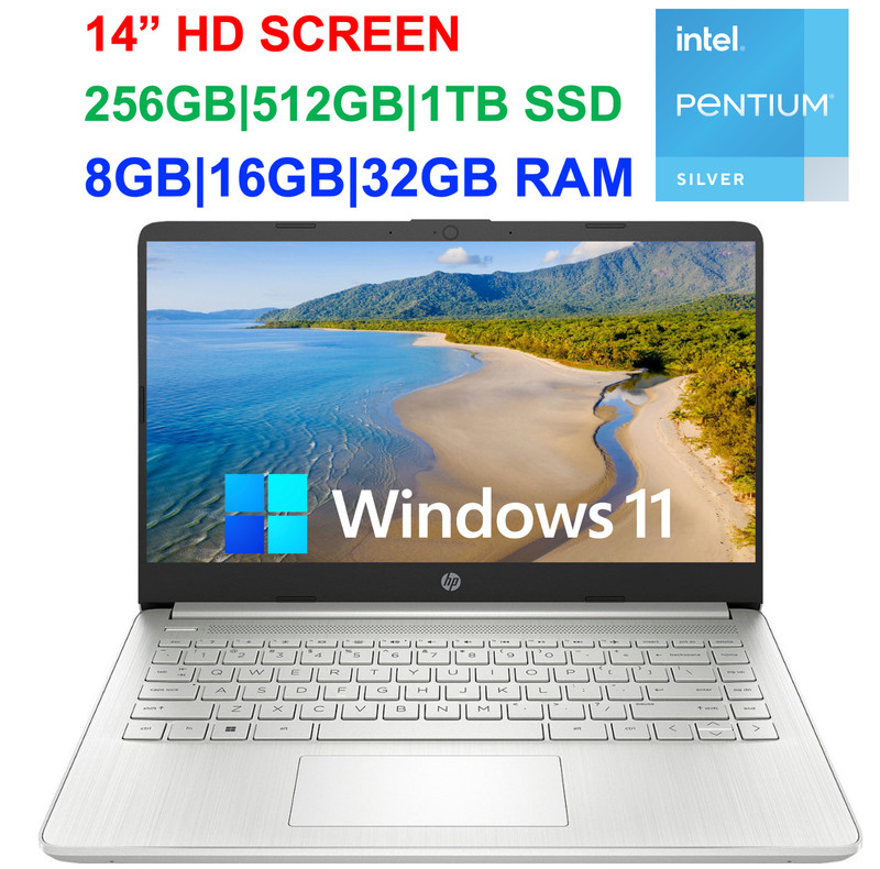 2024 HP Laptop Computer 14" HD Quad-Core Intel Pentium Upto