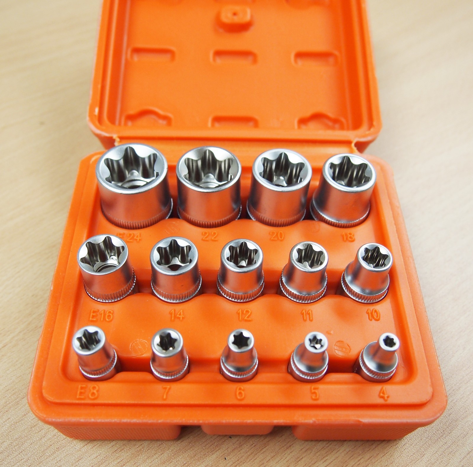 14 Pc E Torx Star Female Bit Socket Set 1/2"/3/8"/1/4" Drive E4 e24