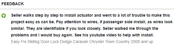 Easy Fix Sliding Door Lock Dodge Caravan Chrysler Town Country VW Routan 2008 +