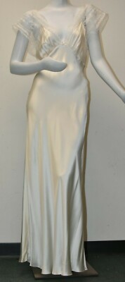 $1250 NEW Jenny Packham Lace Cap Sleeve Long Slip Gown Dress Ivory  SILK M