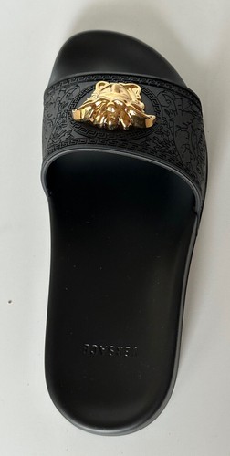 Pre-owned Versace Gold Medusa Head Slides Sandals Black 11 Us (41 Eu) Dsr262cn It $450