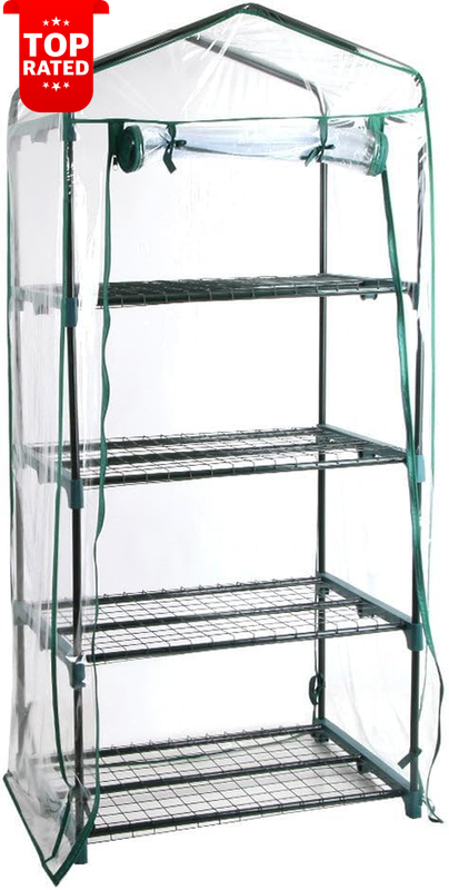 4 Tier Mini Greenhouse 70x50x160cm PE Cover Roll-Up Zipper Doors Plant Stand