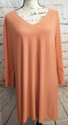 Tango Mango Swing Shift Dress Ruffled Bell  3/4 Sleeve V Neck Black Size XXL