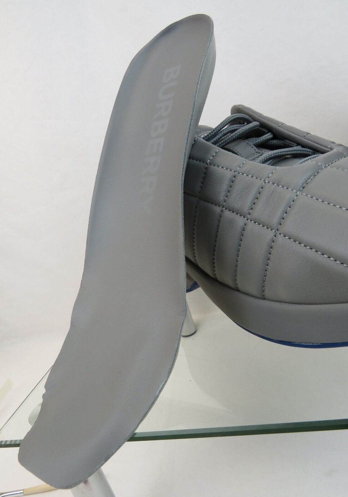 Pre-owned Burberry $850  Axburton Gray Check Quilted Leather Logo Sneakers 10 Us 43 Italy