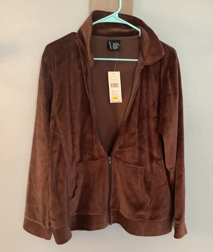 Jason MaxWell velvet root beer colored zip-up jacket with