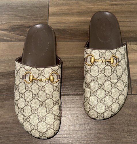 【GUCCI】Interlocking GEmbossedLogoMen'sSlippers BeigeEbony Gucci GG Horsebit Slipper in Beige & Ebony Men's Size 8 US