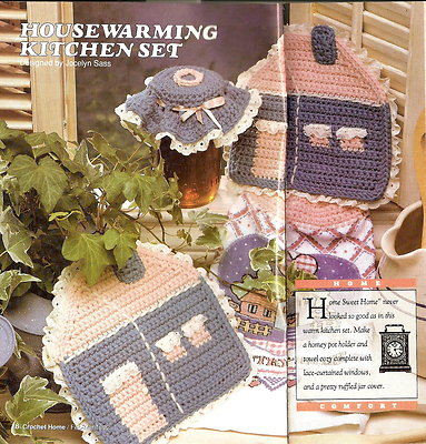 CUTE Housewarming Kitchen Set/Potholder/Decor/Crochet Pattern INSTRUCTIONS ONLY