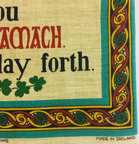 Vintage Irish Toast Linen Fabric Art St Patricks Day Wall Hanging Ireland Print