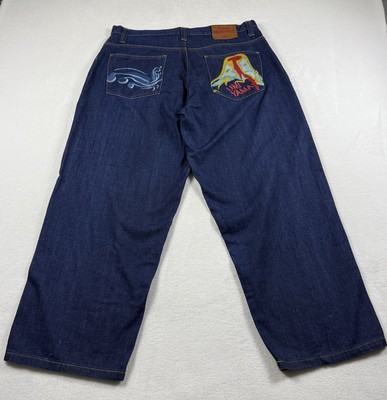 EVISU Heritage Umi Yama Jeans Mens Size 40x32 Baggy Embroidered Indigo