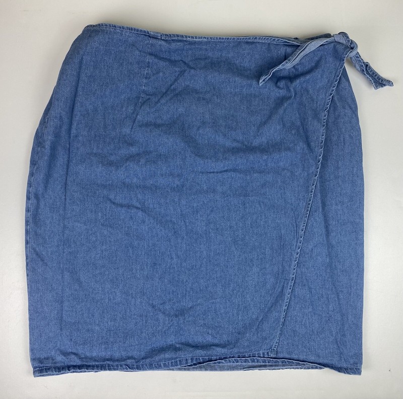 VTG 90s Denim Chambray Wrap Skirt 38” High Waist ACTUAL Tie Front Western Skirt