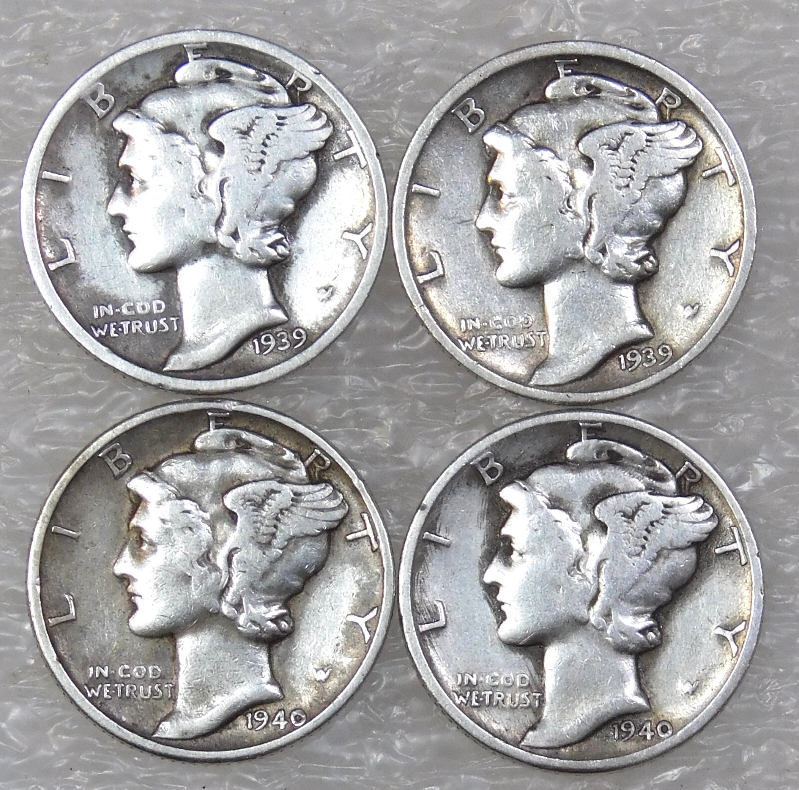 1939 & 1940 P & D MERCURY Dime lot of 4 coins in saflip