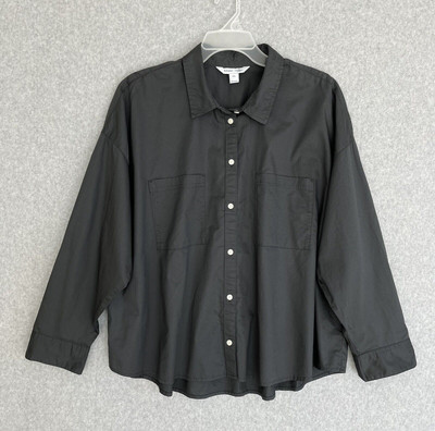 Old Navy Top Womens XXL Gray Button Up Boyfriend Shirt Cropped Relax Career 2XL