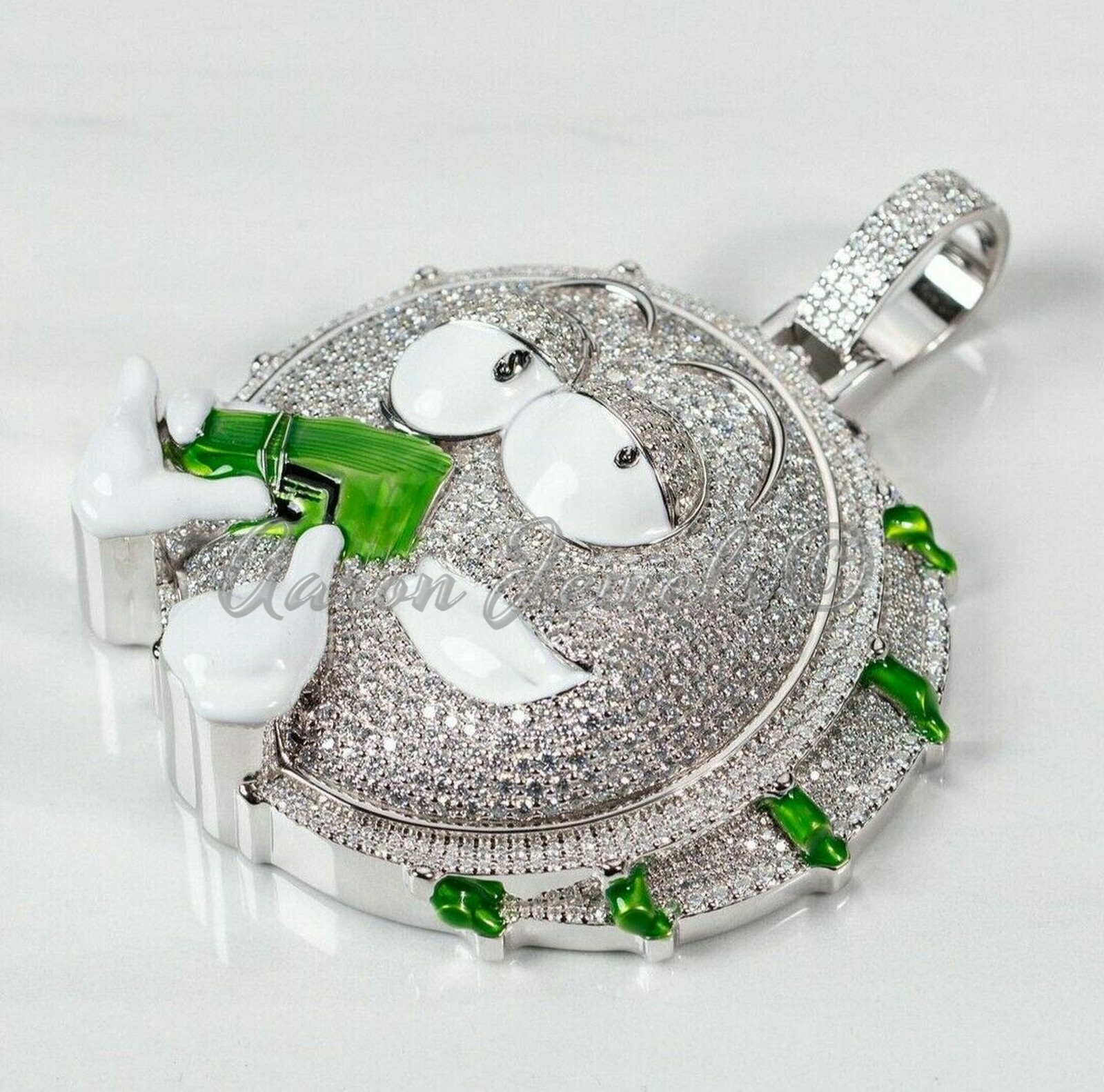 Pre-owned Handmade Men's Moissanite Vvs1 Cartoon Big Enamel Pendant Real 925 Silver Passes Tester In White/colorless