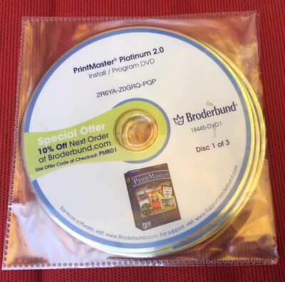 Broderbund PrintMaster Platinum 2.0 PC MAC Three Disc SET Dvd-rom Software 