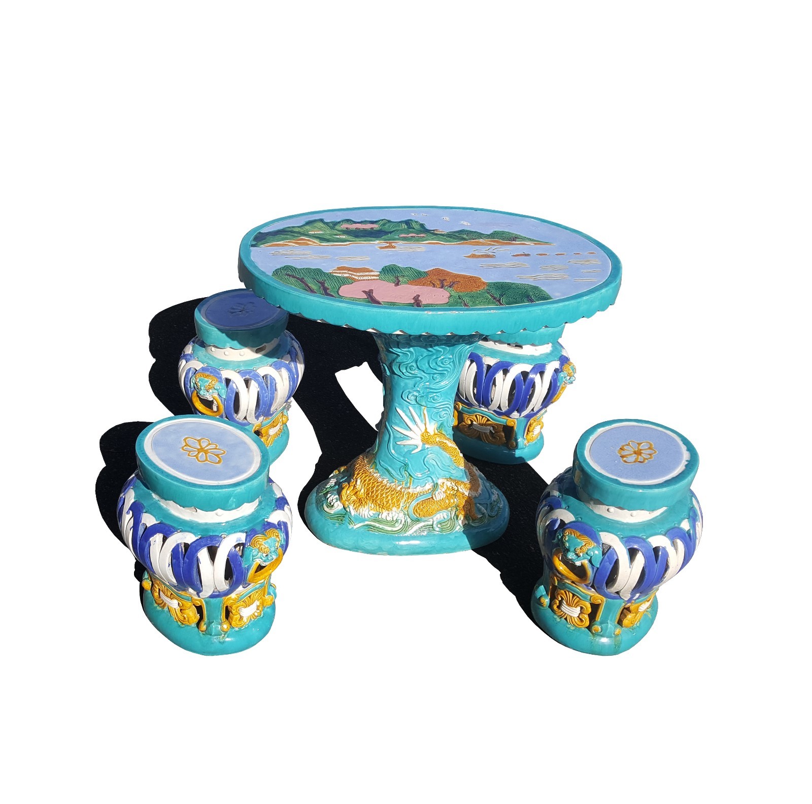 Chinese ceramic Majolica table set - garden and patio table and stool