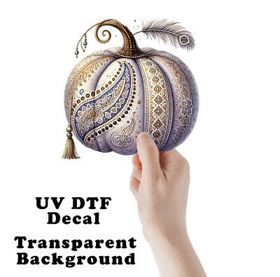 Boho Ivory Paisley Pumpkin Fall UV DTF Transparent Sticker / Decal