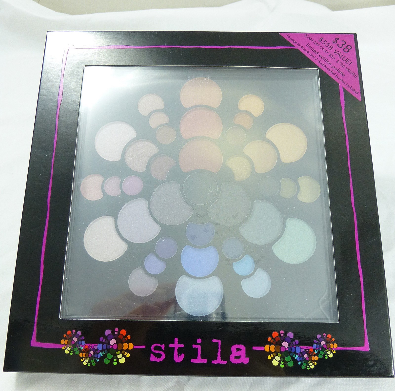 Stila Color Wheel Eye Shadow Palette 37 Eyeshadows 2 Double Ended Brushes NEW