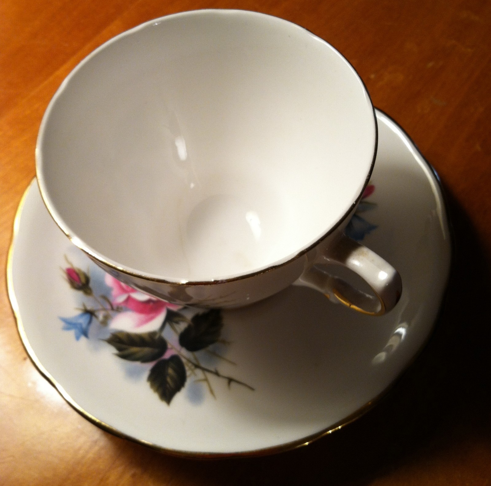 Royal Vale Pink Rose& Blue Bells Fine Bone China Cup & Saucer  England