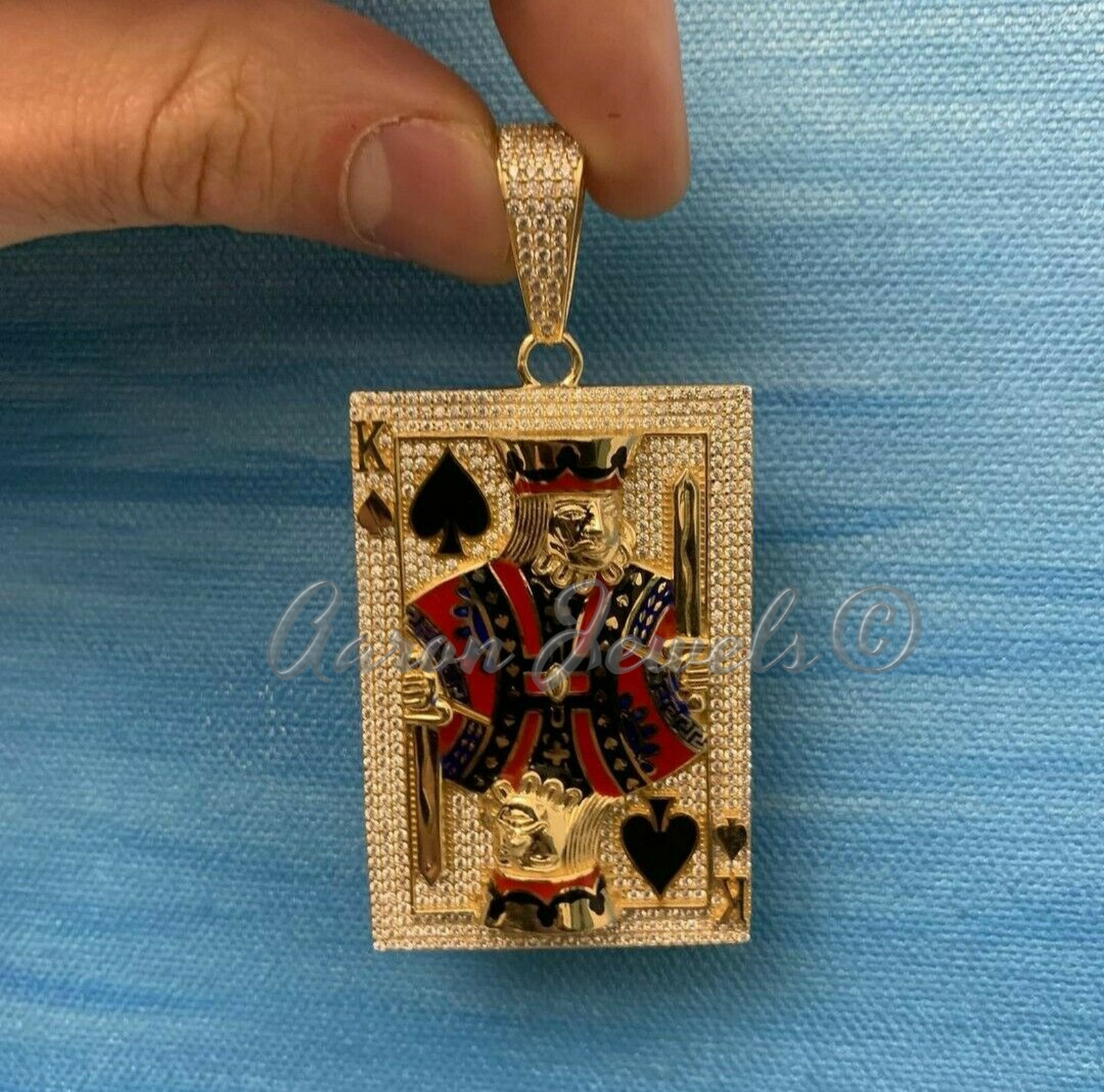 Pre-owned Handmade 2.6ct Vvs1 Moissanite Mens King Card Poker Pendant Real 925 Silver Passes Tester In White/colorless