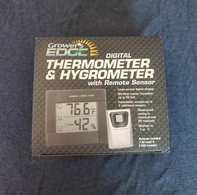 Growers Edge Digital Thermometer & Hygrometer With Remote Sensor 
