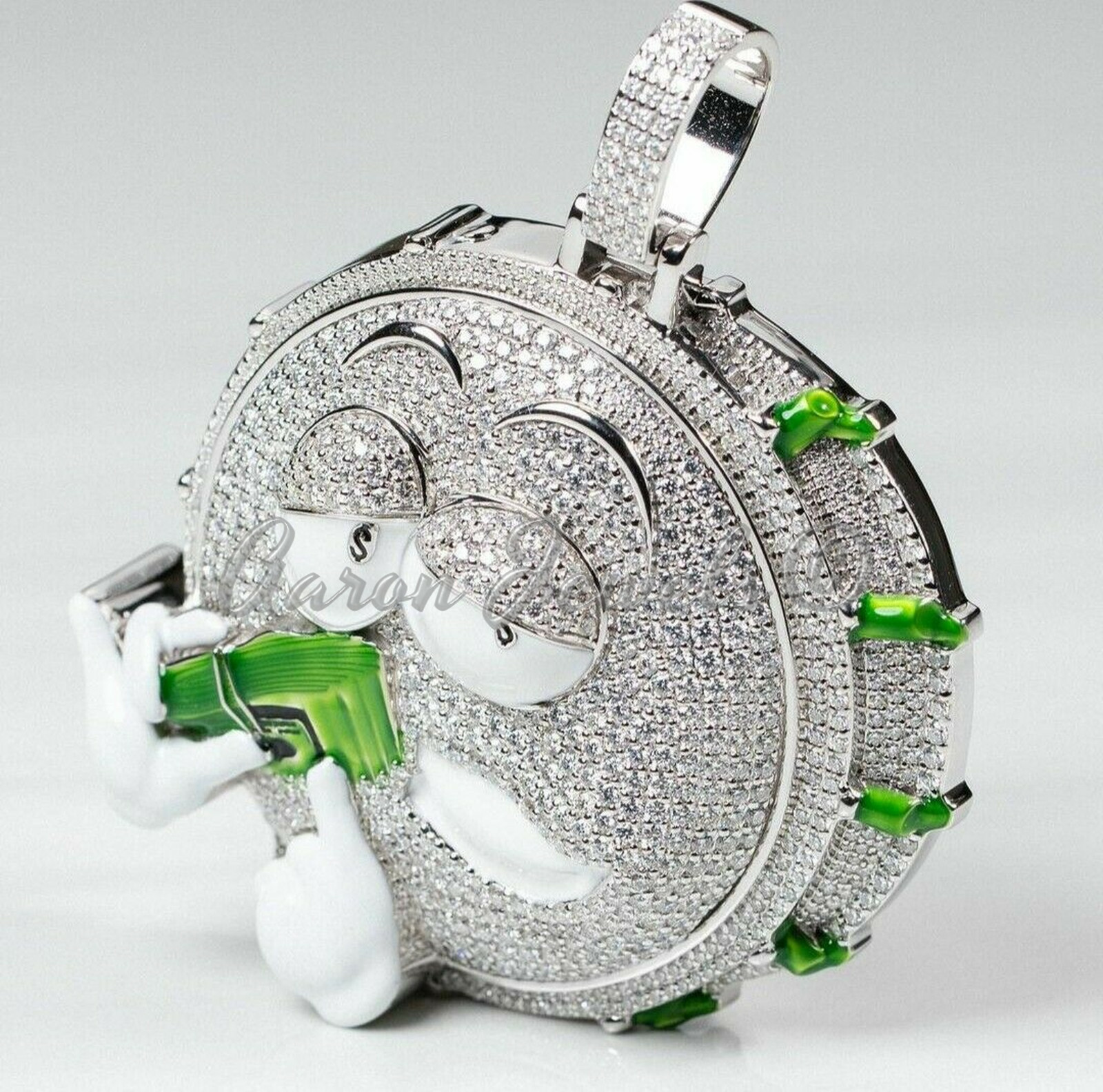 Pre-owned Handmade Men's Moissanite Vvs1 Cartoon Big Enamel Pendant Real 925 Silver Passes Tester In White/colorless
