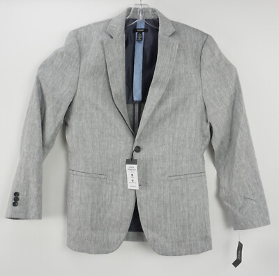 New Alfani Mens Szs S / 2XL Gray Herringbone Linen Stretch Notch 2 Button Blazer